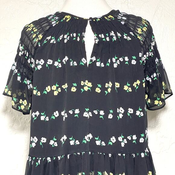 Ann Taylor Black Floral Smocked Shift Dress SZ S - Picture 4 of 10